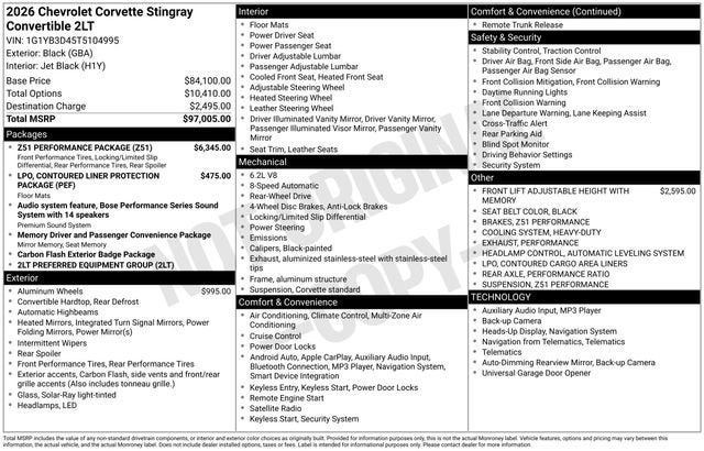 2026 Chevrolet Corvette Stingray 2LT