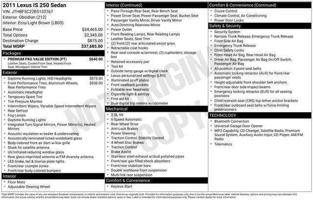 2011 Lexus IS 250 NA