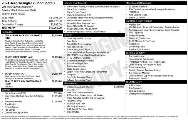 2024 Jeep Wrangler 2-Door Sport S 4x4