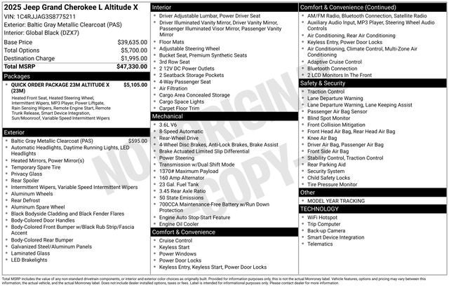 2025 Jeep Grand Cherokee L Altitude X 4x2