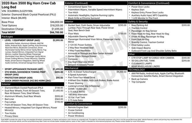 2020 RAM 3500 Big Horn Crew Cab 4x4 8' Box