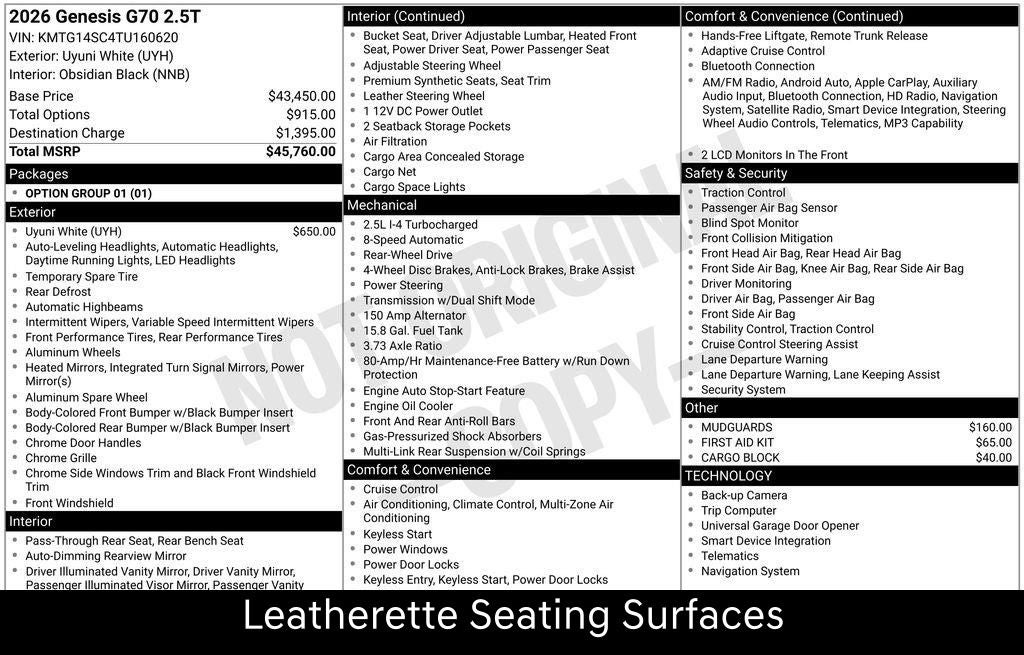 2026 Genesis G70 2.5T
