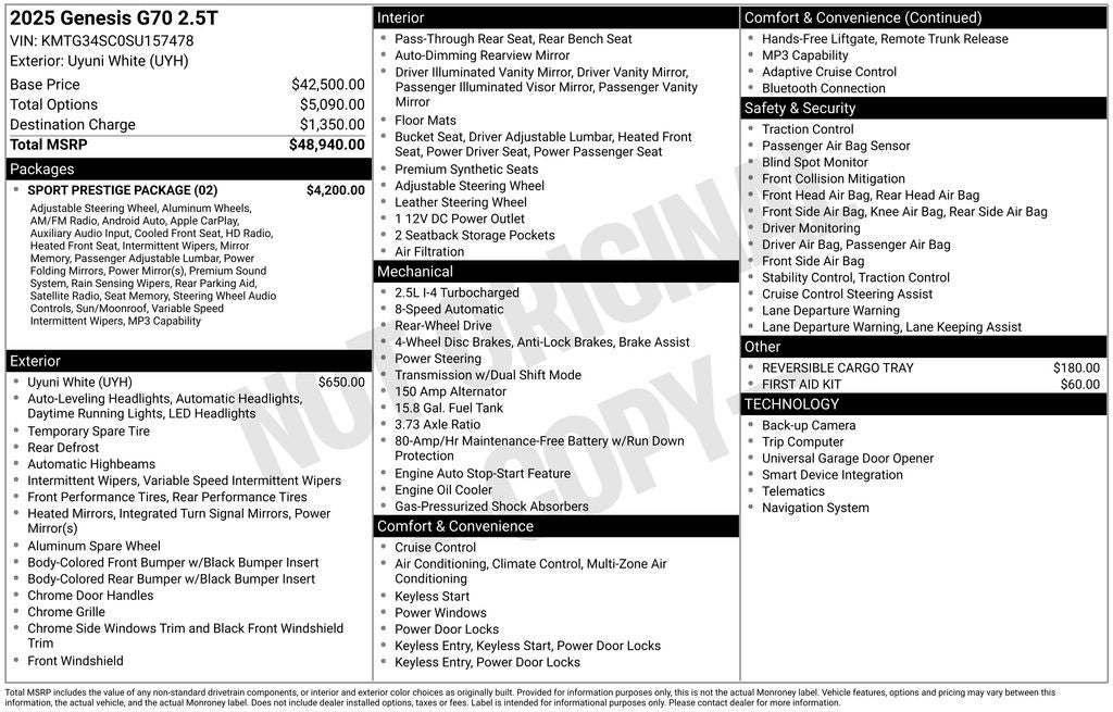 2025 Genesis G70 2.5T