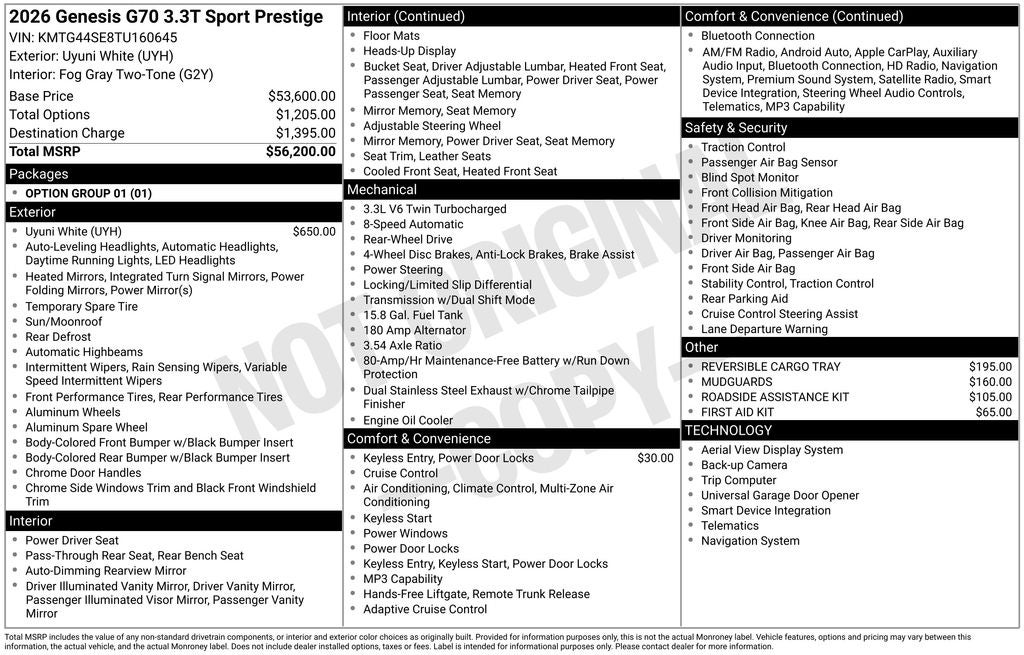 2026 Genesis G70 3.3T Sport Prestige