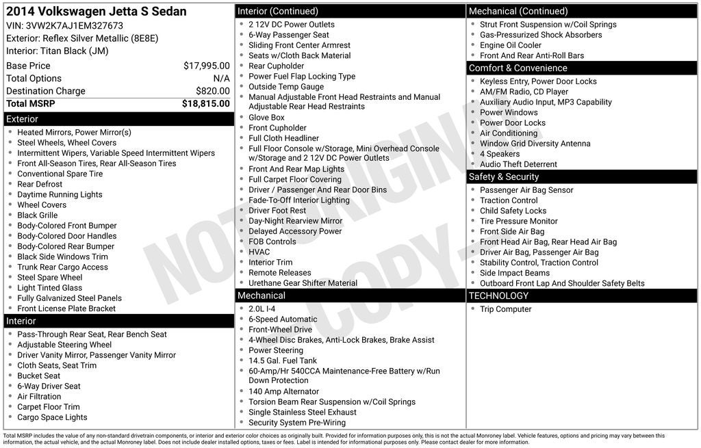 2014 Volkswagen Jetta 2.0L S