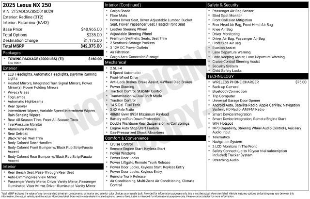 2025 Lexus NX 250 Base